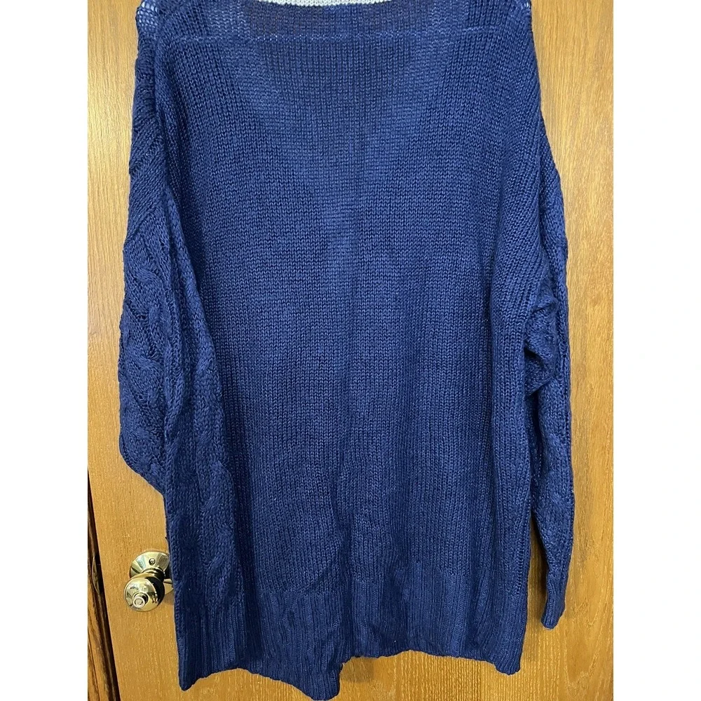 Lu La Roe Women's Cardigan Med Blue And White Oversized Knit‎
